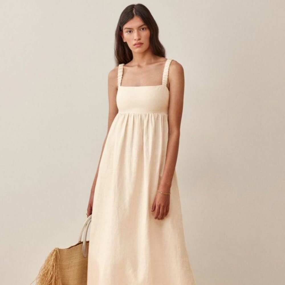 REFORMATION Tana Linen Dress in CREAM Size MEDIUM